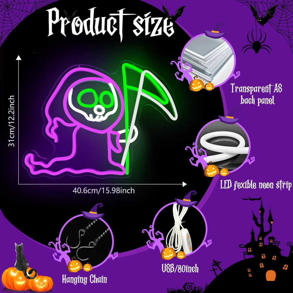 Halloween Grim Reaper Neon Sign for Wall Decor Ghost Led Sign Animated Looks ...