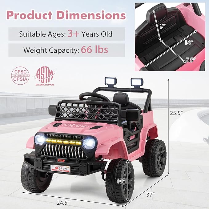 Costzon Kids Ride On Truck, 12V Battery Powered Electric Vehicles w/Remote