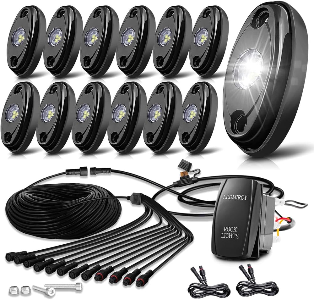 LEDMIRCY R1 Pure White LED Rock Lights Kit with Rocker Switch Wire Harness 12...