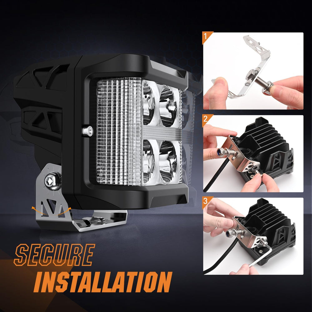 Nilight 4 Inch 26 W Side Shooter LED Light Pods with Amber DRL