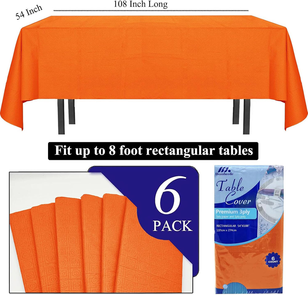 [6 Pack] Orange Paper Tablecloth Disposable for Rectangle Tables, 54 X 108 In...