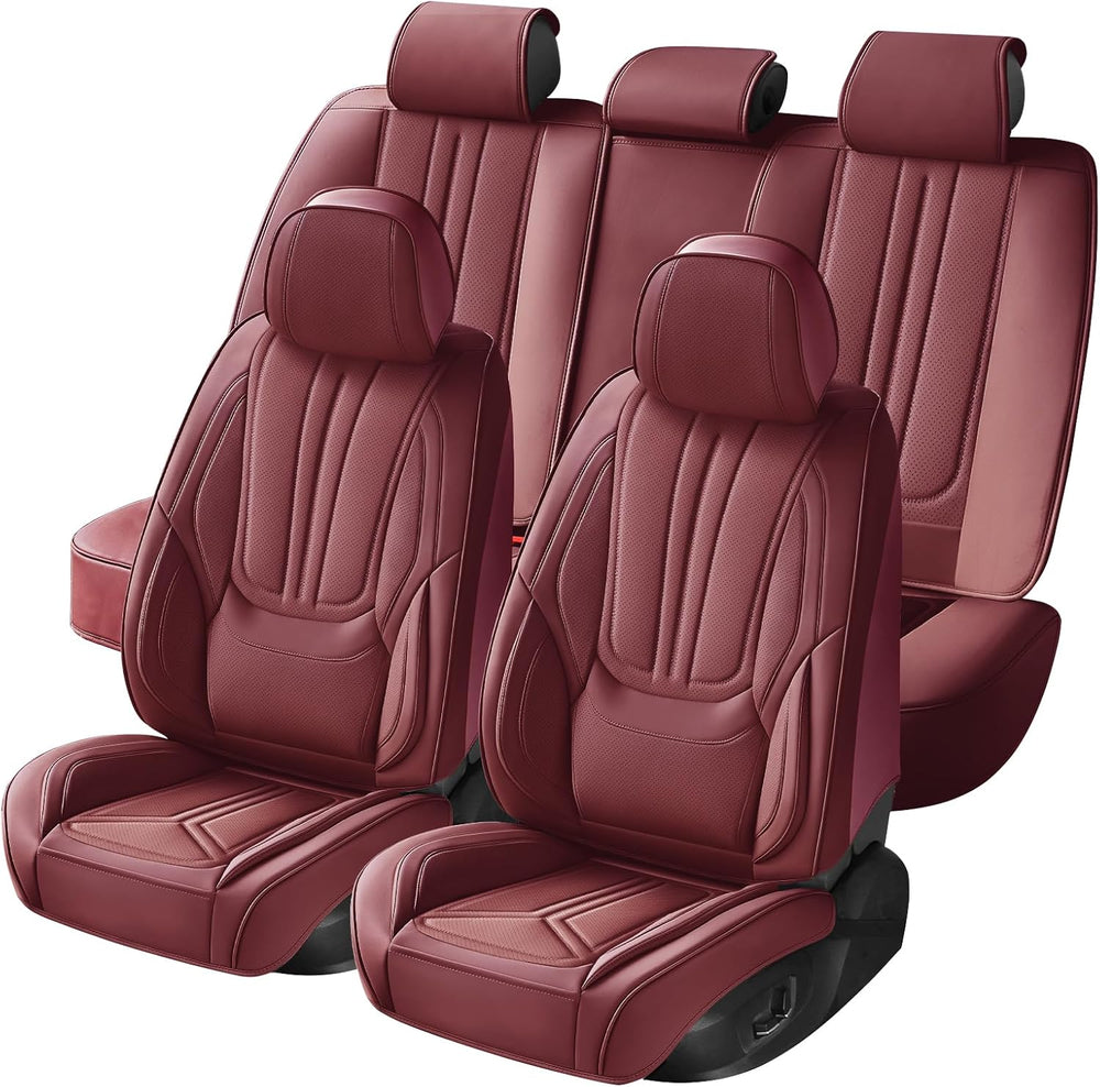 Car Seat Covers Full Set Burgundy, Leather seat covers, Universal Fit