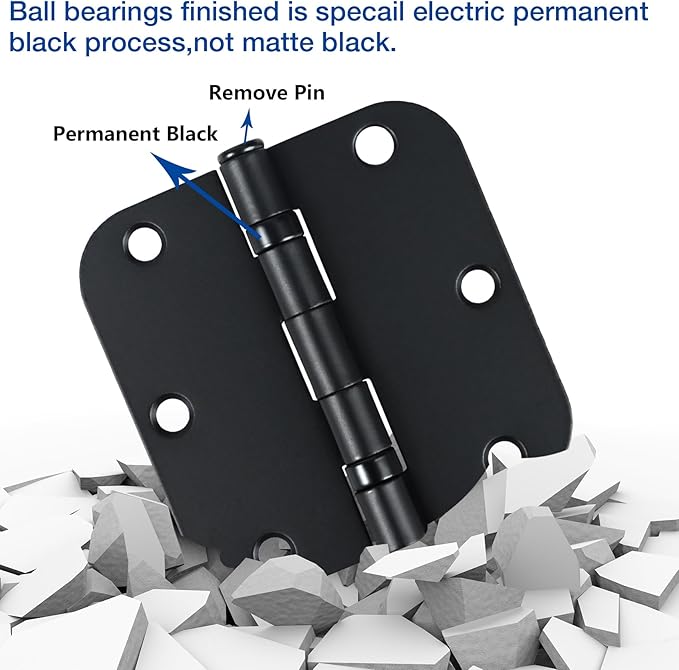 24 Pack Ball Bearing Door Hinges Matte Black 3.5 Inch 5/8"Radius Rounded...