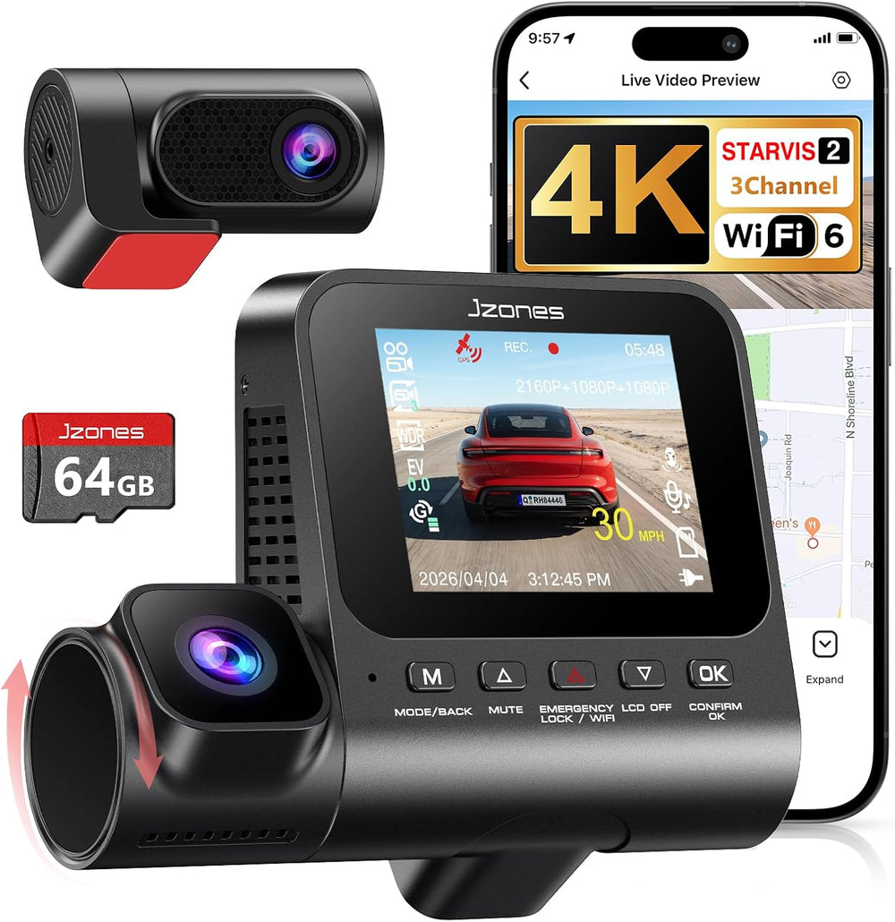 3 Channel Dash Cam Front and Rear, 4K Dash Camera for Cars STARVIS 2 HDR Nigh...