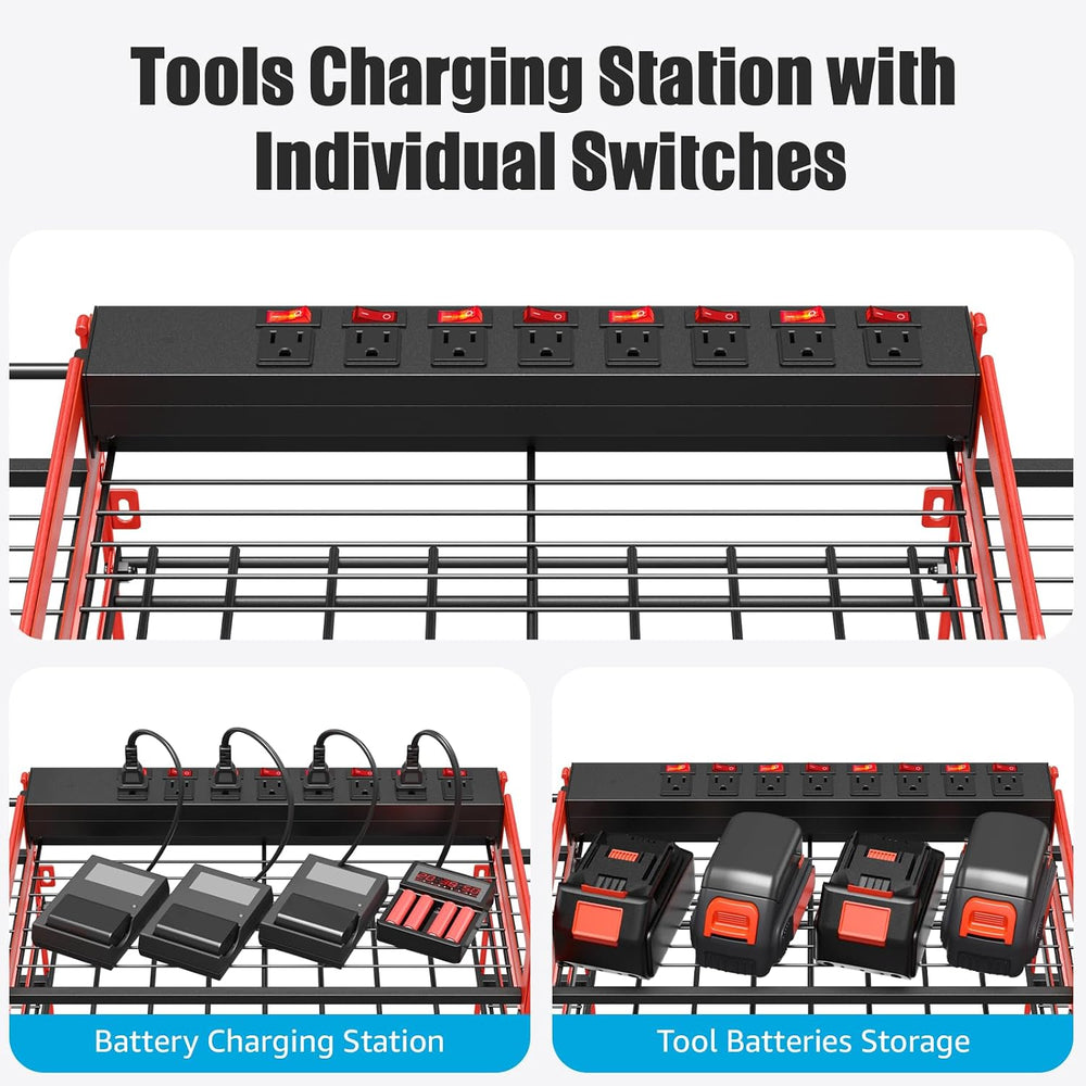 CCCEI Red Power Tool Organizer Wall Mount, Large Tools and Battery Storage Ra...