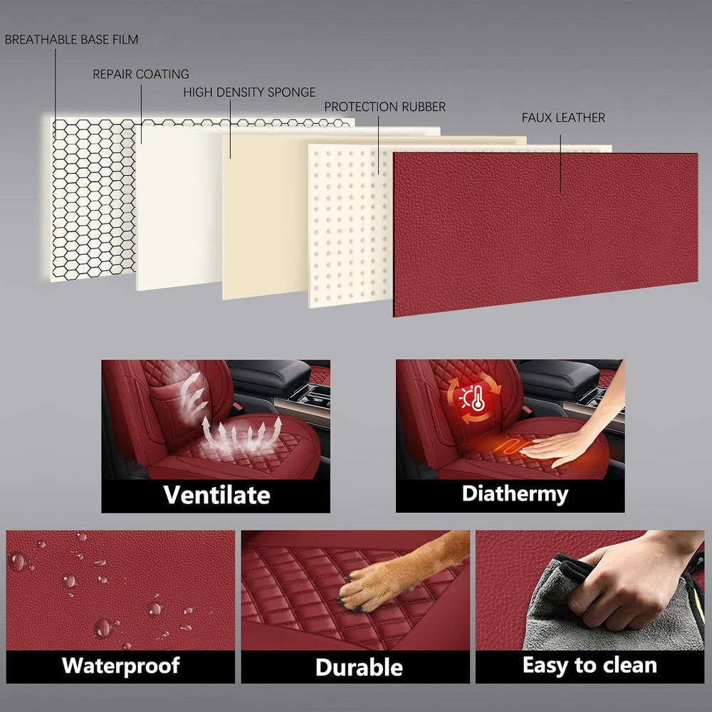 Wine Red Faux Leather 5-Seat Car Seat Covers Full Set