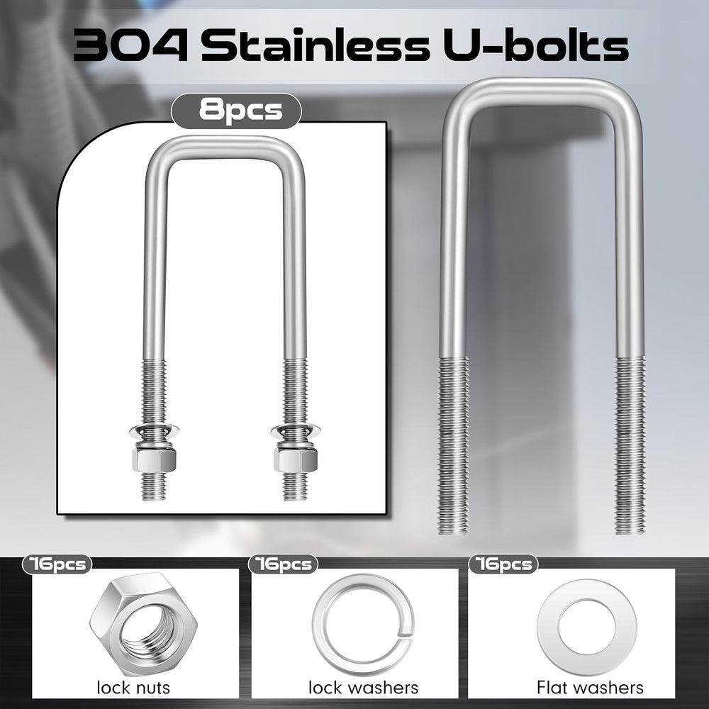 Hicarer 8 Set Square U Bolts 2 Inch Wide, Stainless Steel Square U Bolts