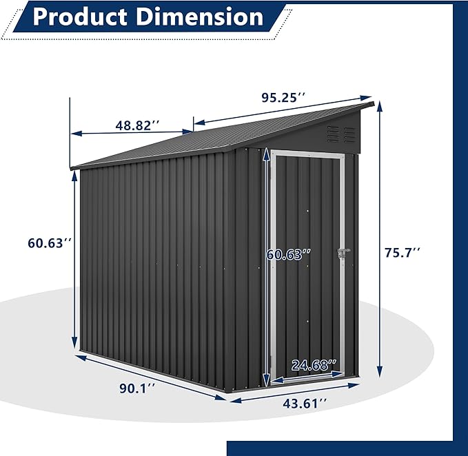 Shed Lean to Storage Shed, Outdoor 4' x 8' Metal Wall Side Storage Sh...