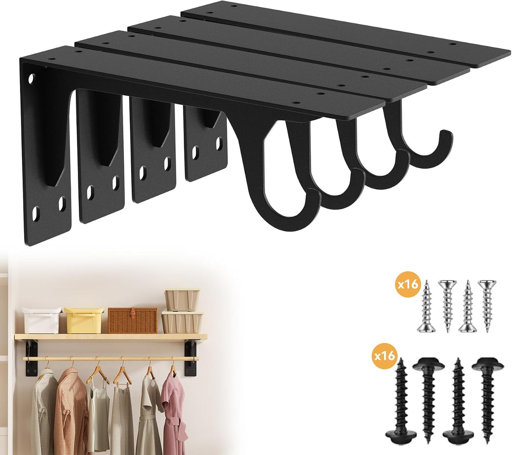 4Pack Heavy Duty Closet Rod Brackets Support 300lbs Capacity