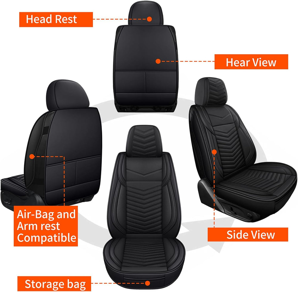 HChengkikz Front Car Seat Cover, Waterproof Faux Leather (Black)
