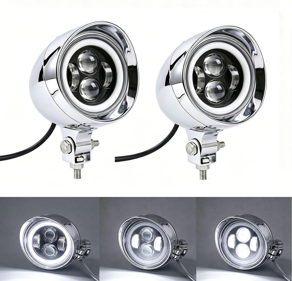 2 Pcs Chrome LED Motorcycle Fog Passing Lights Auxiliary Lamp for Motorcycles...