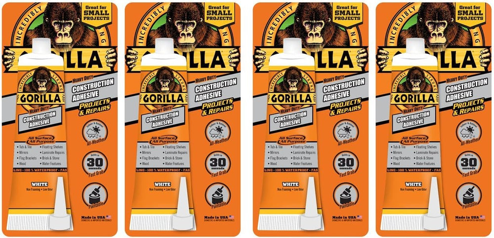Gorilla Heavy Duty Construction Adhesive, 2.5 ounce Squeeze Tube, White, (Pac...
