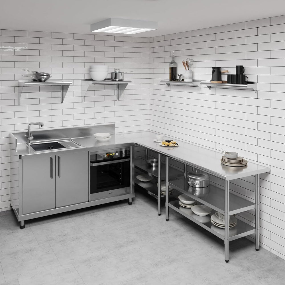 AmGood 6 in. x 30 in. Stainless Steel Wall Shelf with Backsplash - Holds 145 ...