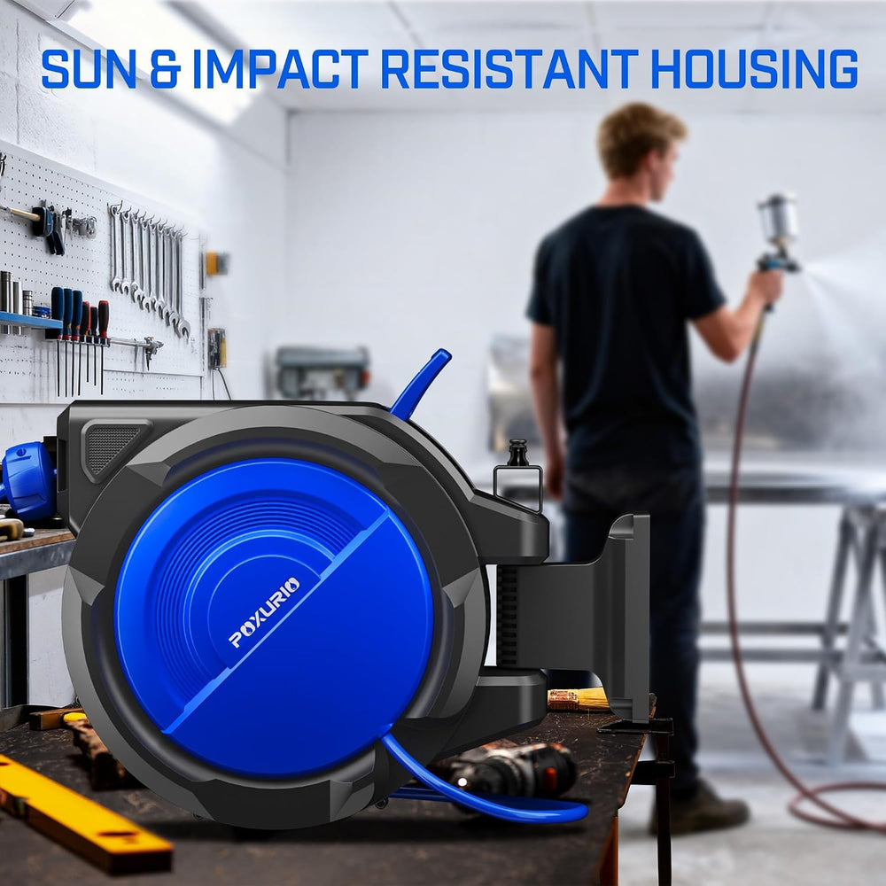 120FT+6.5FT Retractable Air Hose Reel, 5/16" Hybrid Air Hose, Air Compre...
