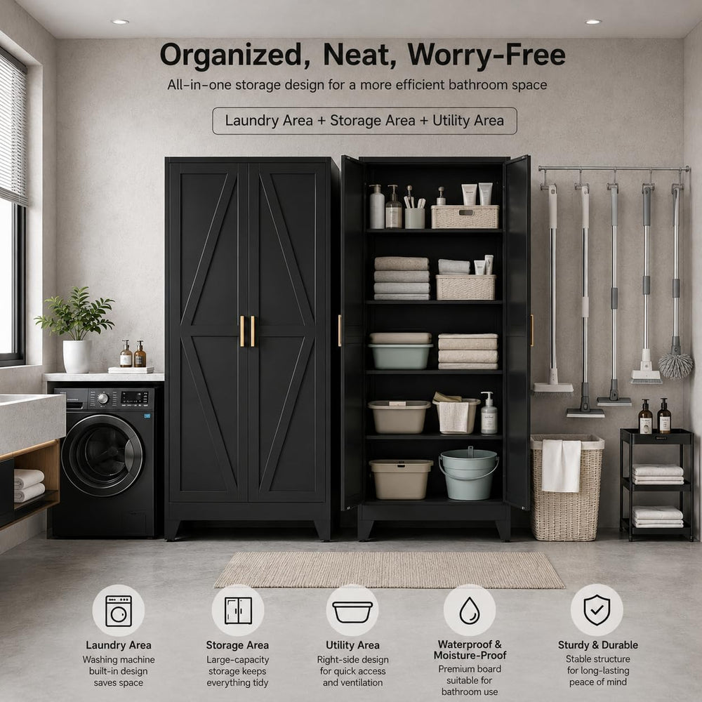 71" H Black Metal Storage Cabinets,Garage Storage Cabinet,Tall Pantry Ca...