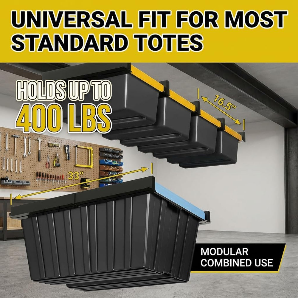 6-Pack Overhead Garage Storage Rack, Ceiling Mounted Tote Storage Rails