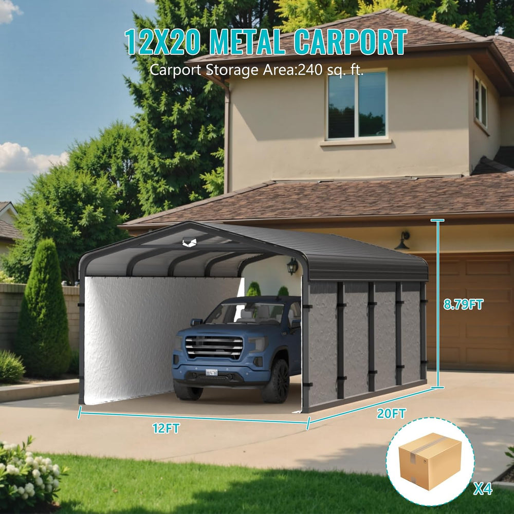 Sannwsg 12x20Ft Metal Carport Canopy Heavy Duty, Removable Sidewall