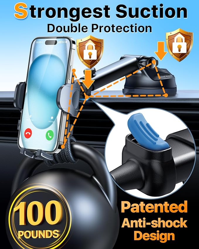 HTU 2025 Best Car Phone Holder 【Ultimate 5-in-1 & Upgraded 100+LBS Strongest