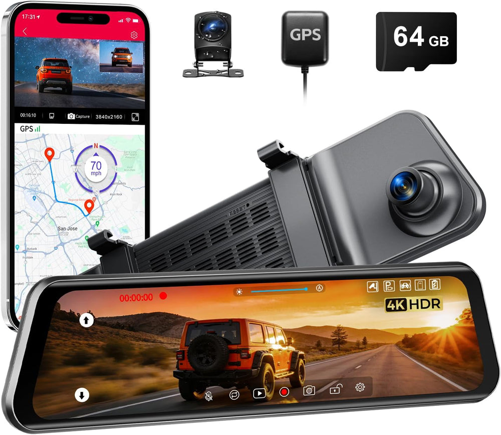12" Mirror Dash Cam, 4K UHD Front and 2.5K Rear View Dash Camera for Car...