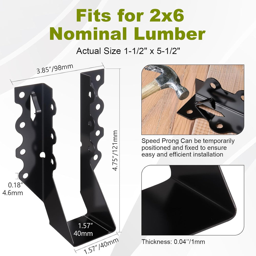 25 Pcs 2x6 Joist Hangers for Wood, 20 Gauge Black Powder Coating Face Mount J...