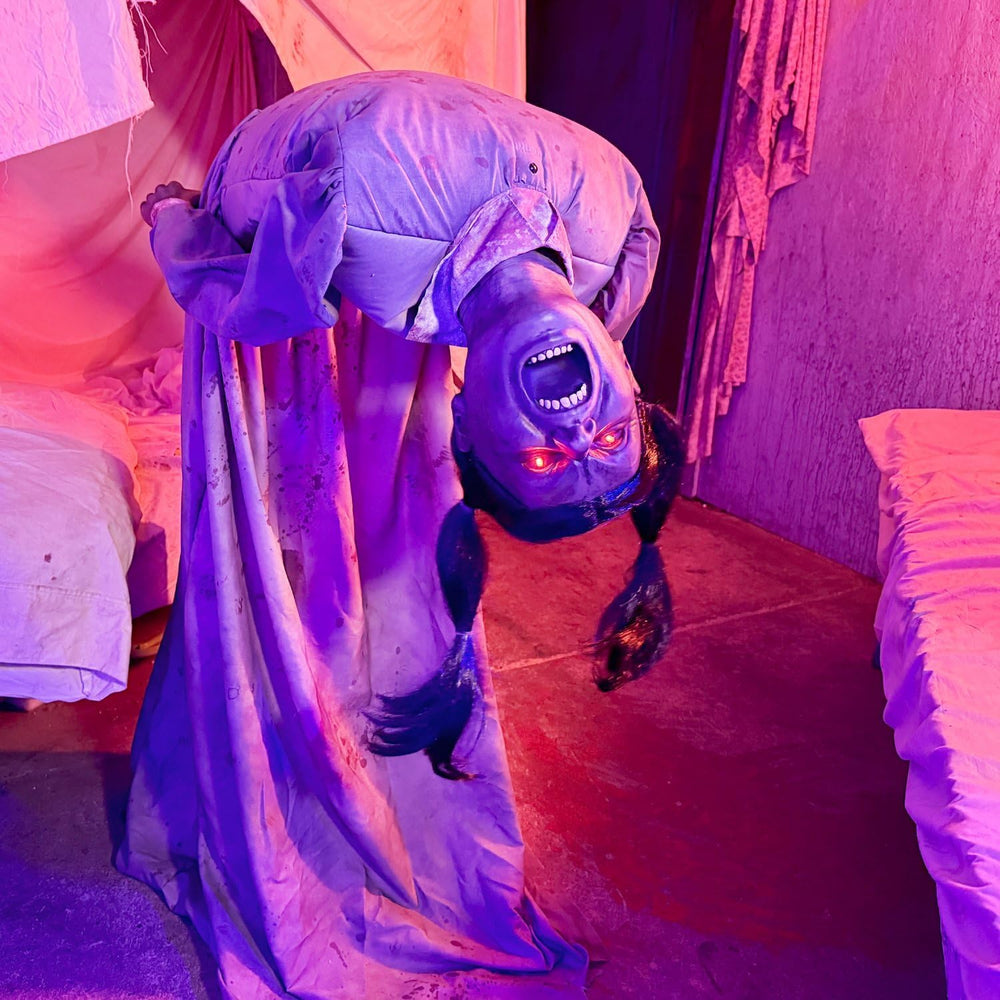 Haunted Hill Farm 4.6-Ft. Head-Spinning Beatrix Halloween Animatronic Prop