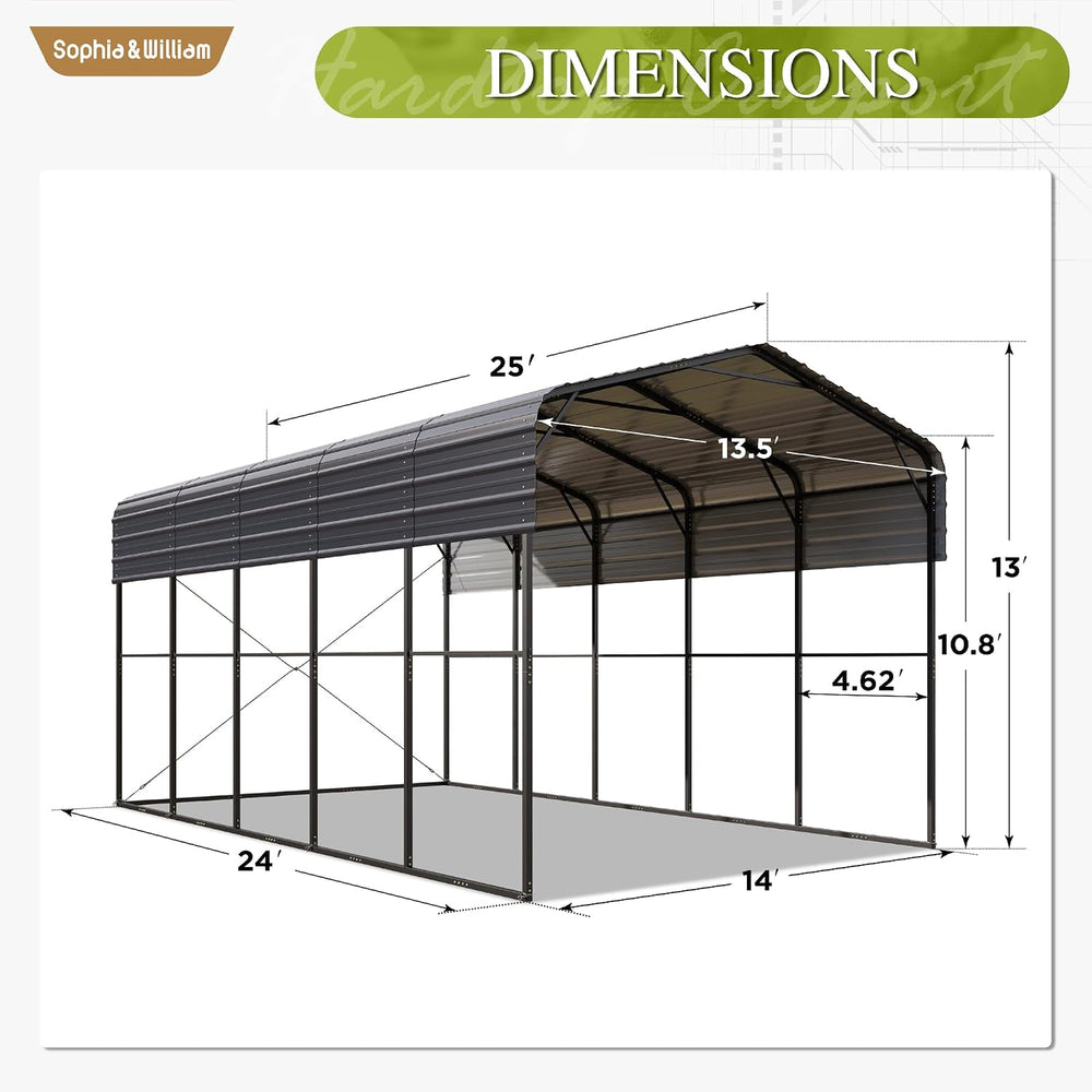 Sophia & William RV Carport14x25ft, Car Canopy Metal Heavy Duty Shelter