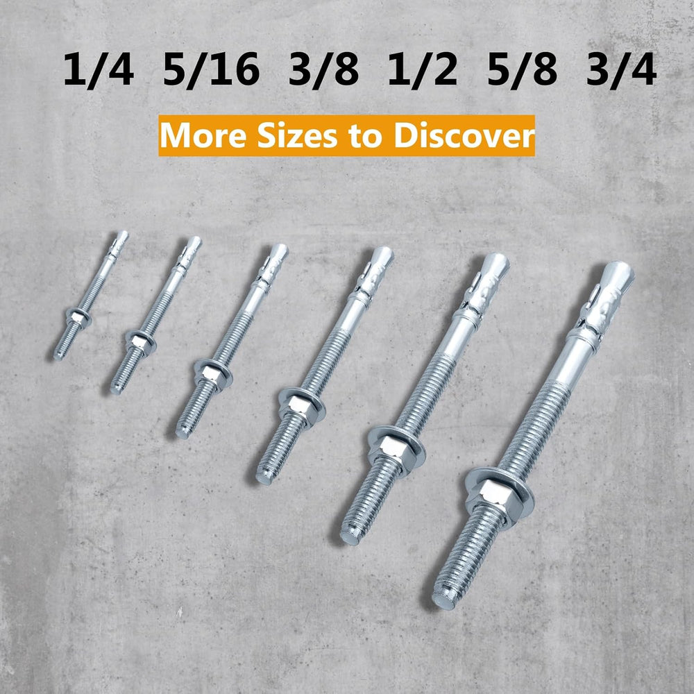Party Animals 1/2 x 4-3/4 Inch Wedge Anchor, 50 PCs Zinc-Plated Industrial An...