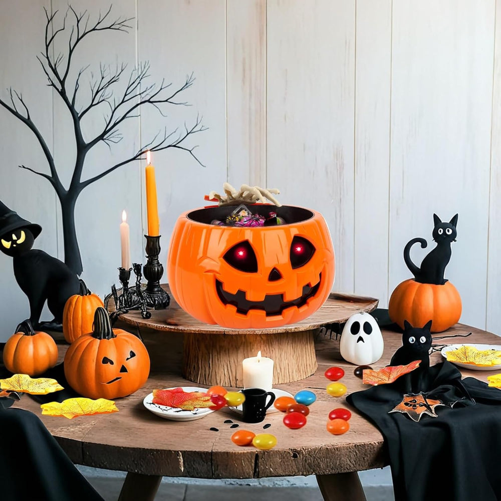 Anlass Halloween Candy Bowl Animated Pumpkin Candy Holder with Moving Skeleto...