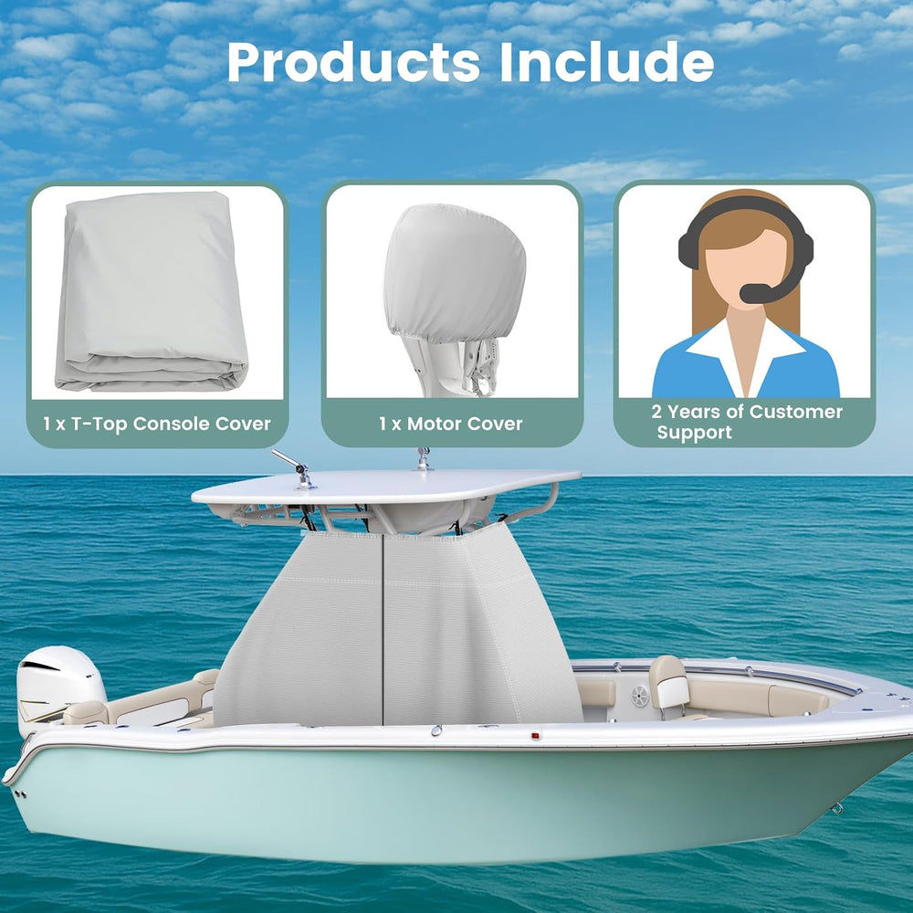 1200D Waterproof T-Top Boat Center Console Cover with Motor Cover