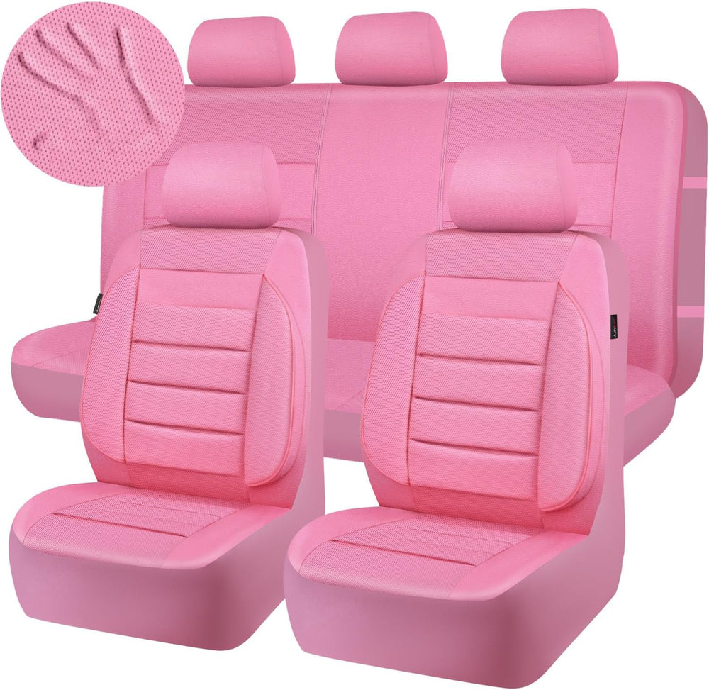 CAR PASS Pink Leather Seat Covers Full Set Universal Water Resistant 3D Foam ...