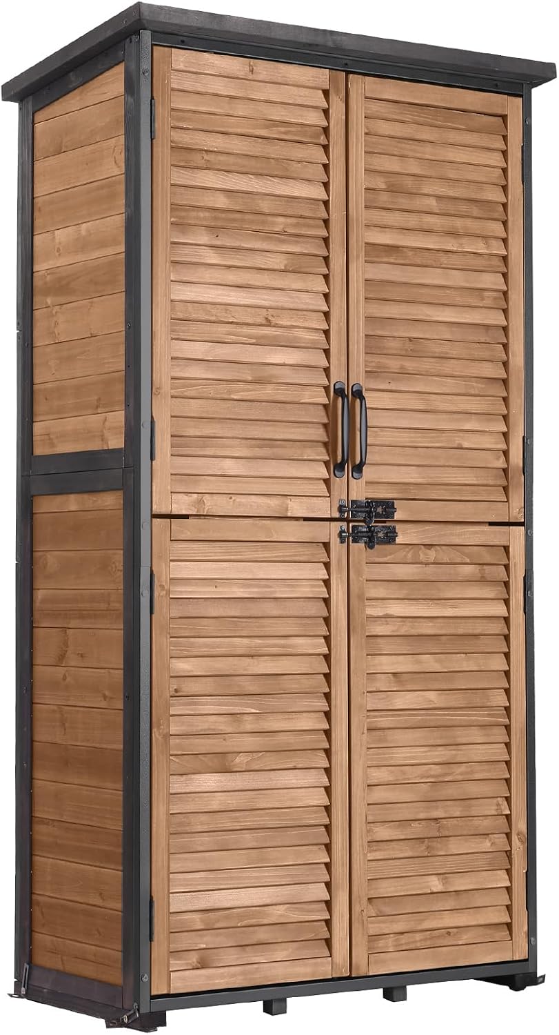 GUTINNEEN Outdoor Storage Cabinet Upgraded with Metal Frame Durable Storage S...