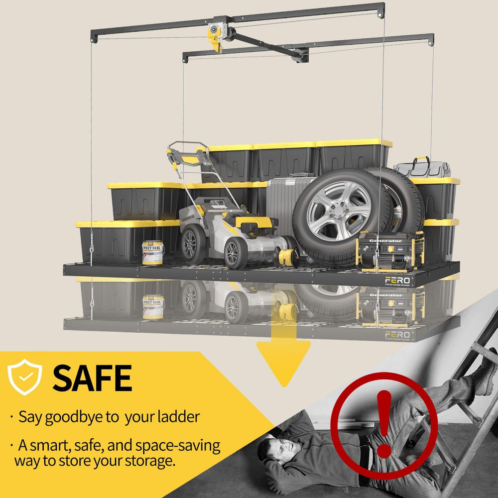 Garage Ceiling Storage Racks – 4x8 FT Overhead Garage Storage Rack with Safet...