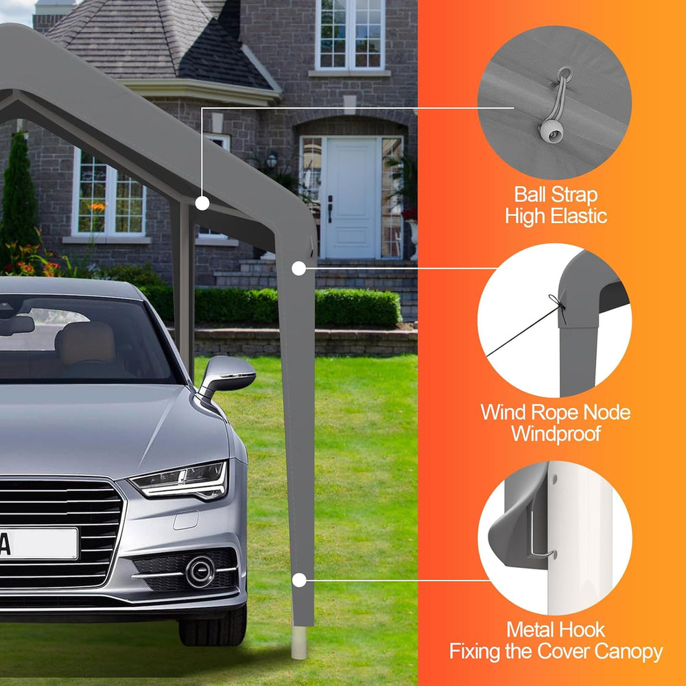 10x20 Carport Canopy Replacement Cover, Outdoor Car Shelter Trap Only, Gray