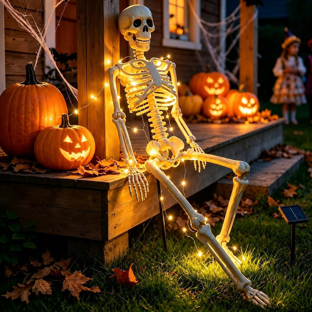 36" Solar Halloween Skeleton Decorations with Metal Stake & Warm Lights