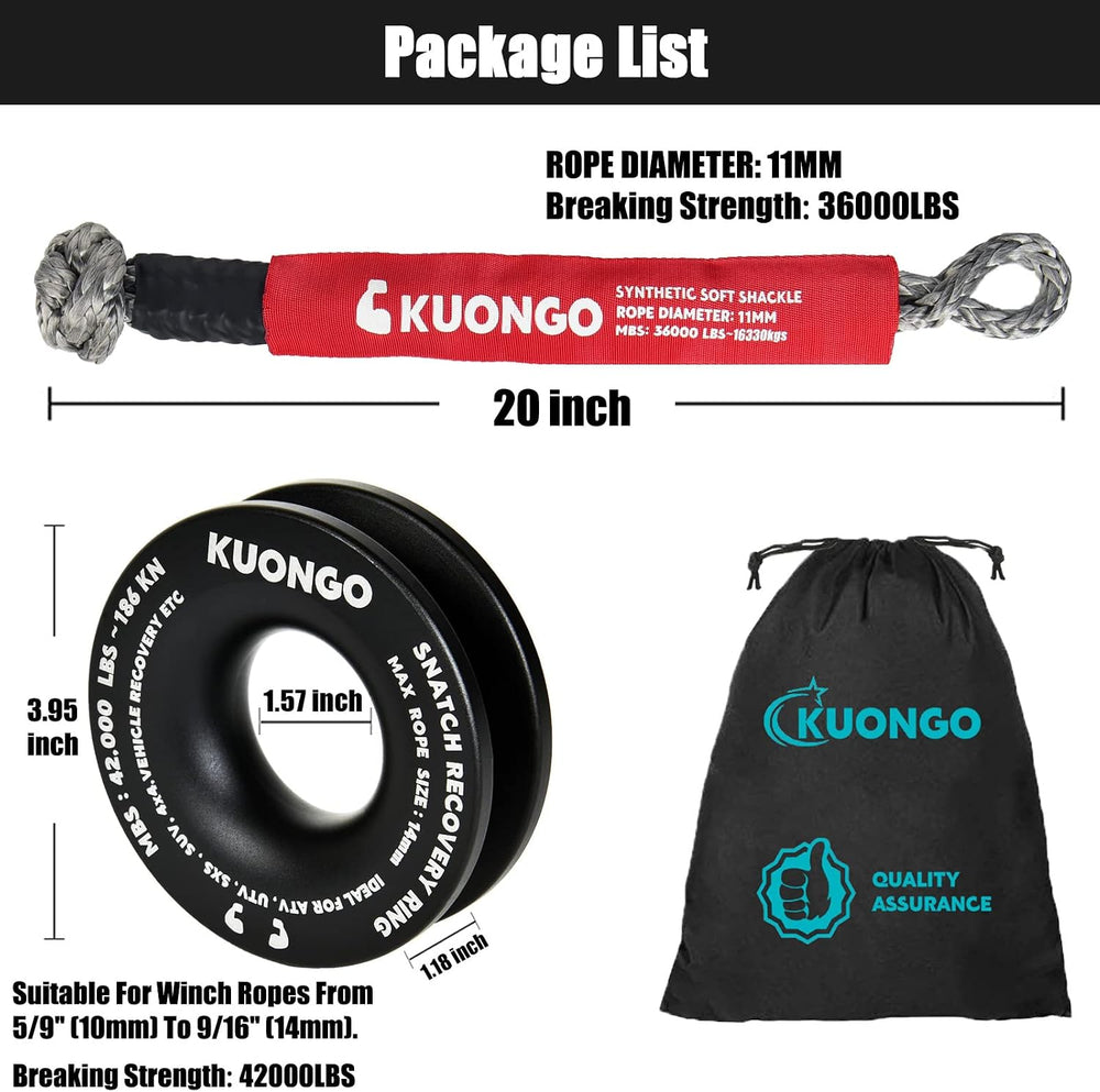 Soft Shackle Recovery 7/16"x20" Snatch Ring, Synthetic Soft Shackle...