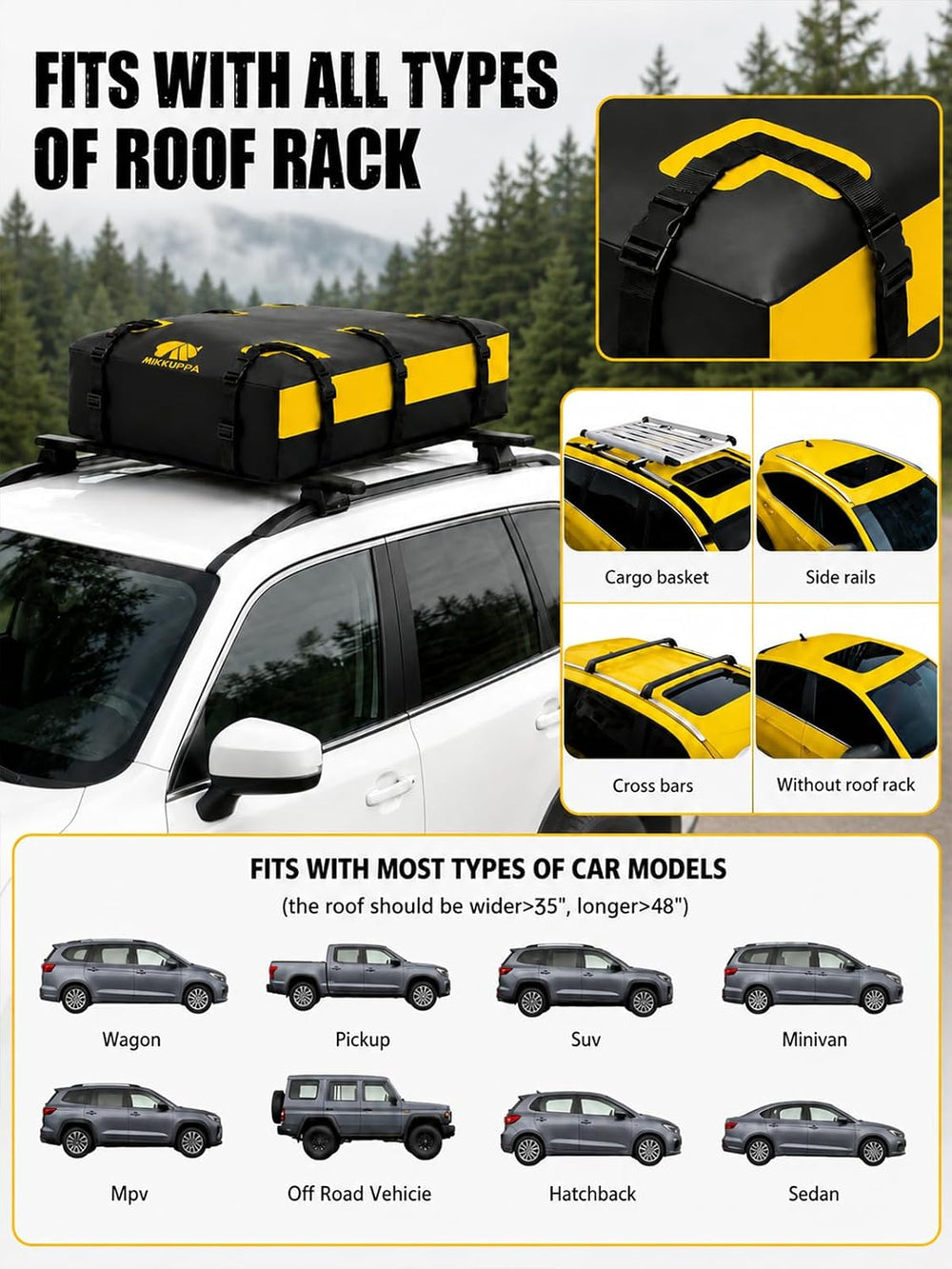 MIKKUPPA Roof Rack Basket with Waterproof Cargo Bag - Rooftop Carrier Combo |...