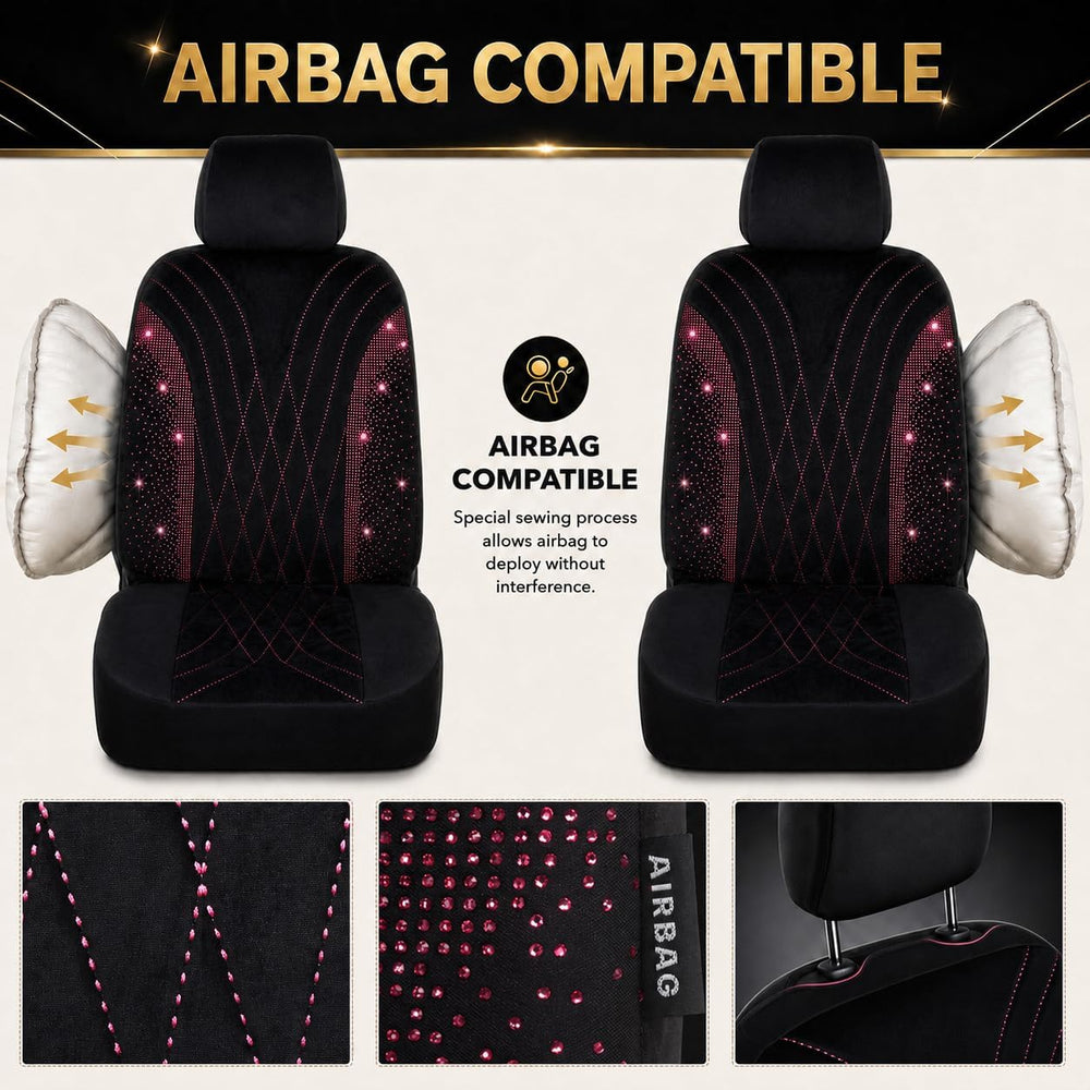 Hot Pink Diamond Bling Cute Car Seat Cover Front Black for Girl