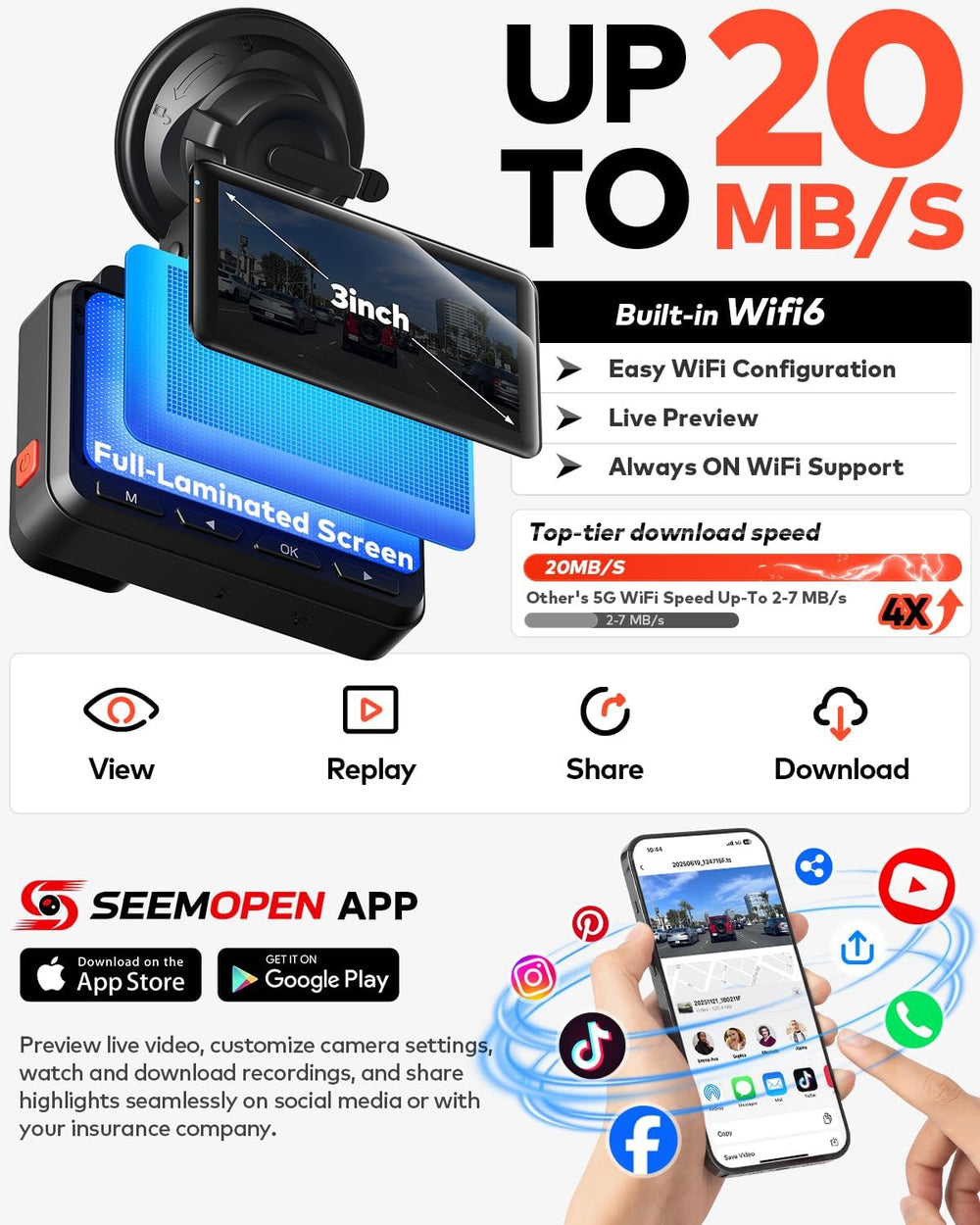 4K+4K Dash Cam Front and Rear, 2 HDR Night Vision, Free 128GB Card