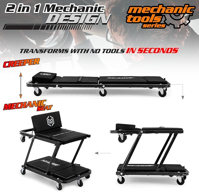 M-AUTO Heavy-Duty Convertible Mechanic Creeper, Z-Creeper 2-in-1 Creeper and