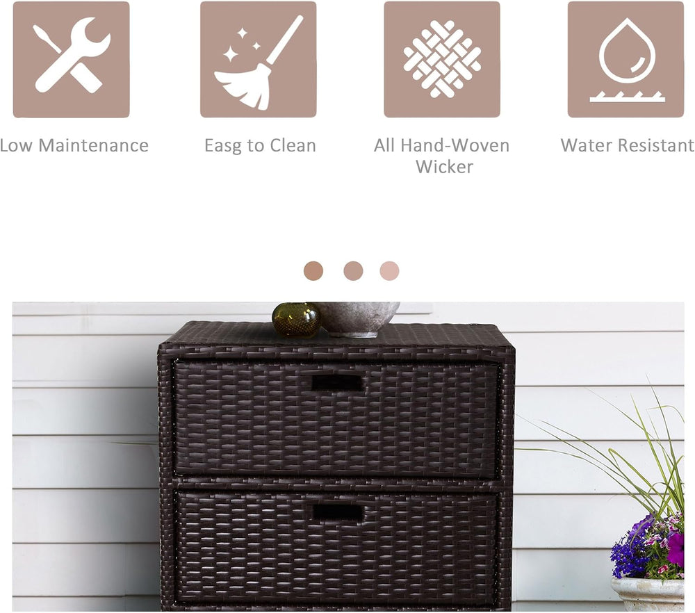 Outsunny Pool Towel Rack, PE Rattan Outdoor Towel Storage 3 Drawers, Brown