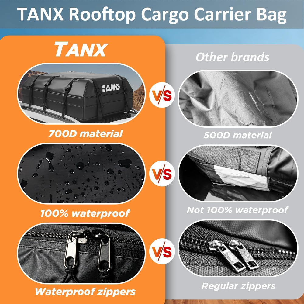 TANX Car Roof Bag - 21 Cubic Feet Rooftop Cargo Carrier, 100% Waterproof for ...