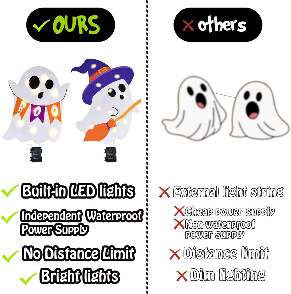 Lighted Cute Ghost Yard Signs, 4 Packs Halloween Decorations Outdoor Scary Wi...