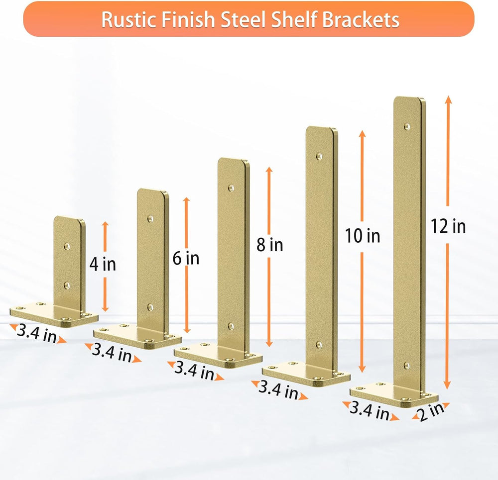 Gold Heavy Duty Iron Shelf Brackets,6 inch,Floating Brackets Upgraded, Heavy ...