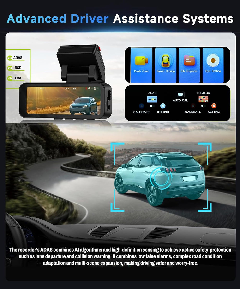 2 Channel Dash Cam 360° Front and Rear Inside, 4K Car Camera Recorder, 3.16 I...