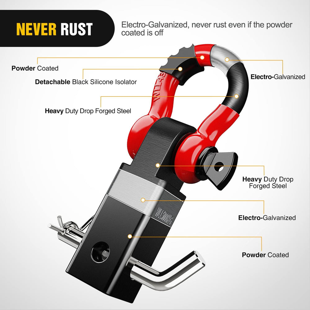 Nilight Shackle Hitch Receiver 2inch for Vehicle Recovery with 3/4" Shackle
