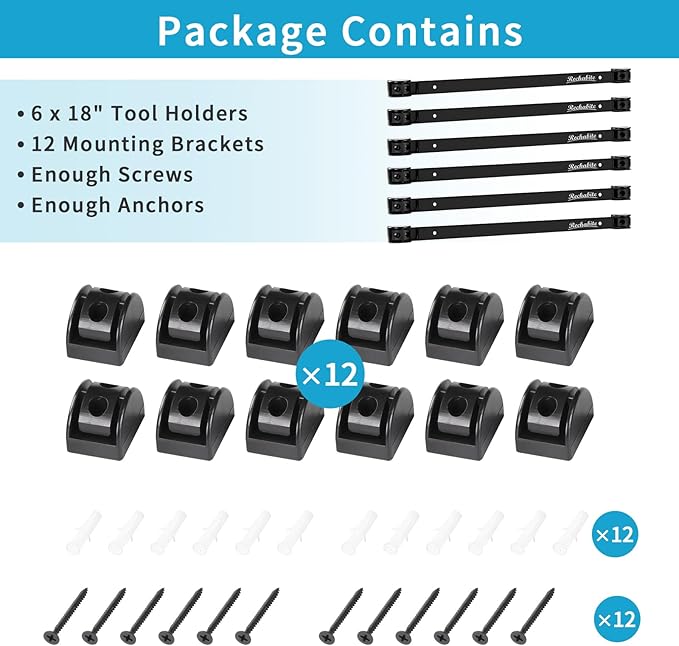6 Pieces 18" Magnetic Tool Holder Strip, Metal Tool Organizer Rack