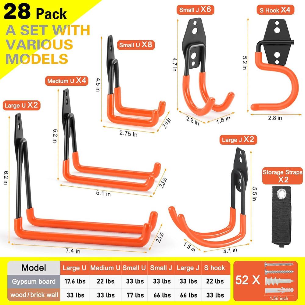 28 Pack Heavy Duty Garage Hooks, Utility Wall Mounted Storage System, with An...