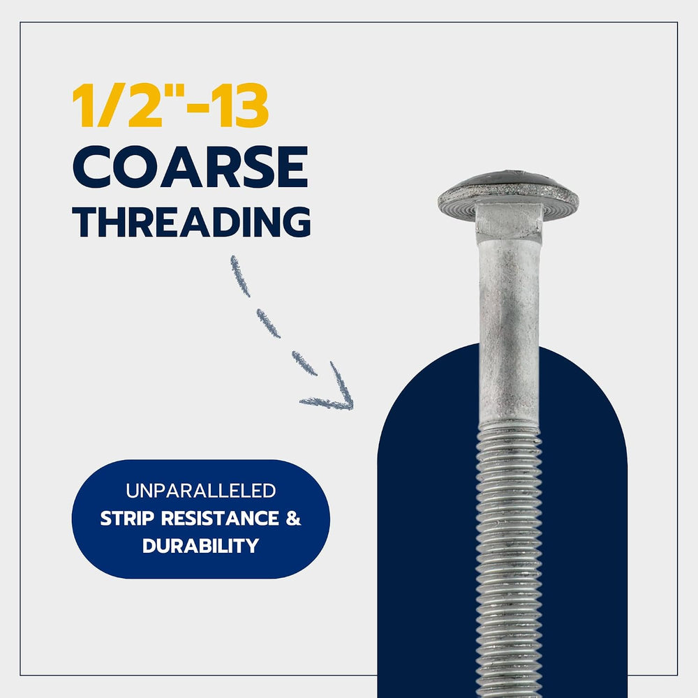 1/2" x 9" (25 Pack) Galvanized Carriage Bolt Kit Grade 307A Include...