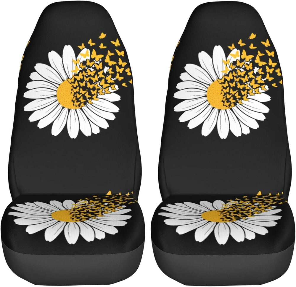 Sunflower Daisy Butterfly 2 Pcs Car Seat Covers Set Vehicle Front Seat Protec...