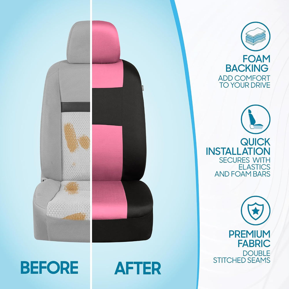 BDK PolyPro Pink Car Seat Covers Full Set with 4-Piece Car Floor Mats - Two-T...
